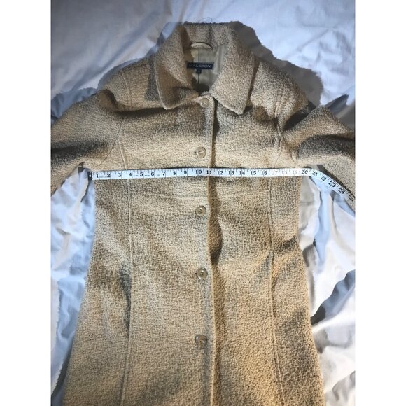 Halston Women's Vintage Oatmeal Tweed Wool Fall Winter Coat - Picture 6 of 8